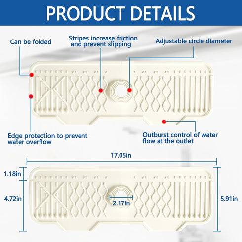 Silicone Sink Mat Splash Guard-17" x 6'' Sink Splash Guard,Kitchen Sink Accessories fit for Countertop, Bathroom,Farmhouse,RV by EBIGIC (White)
