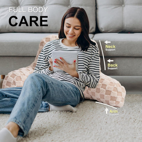 Aimuan Reading Pillow Checkered Bed Rest Wedge Backrest Checkerboard Pillow with Arms Back Support for Sitting Up