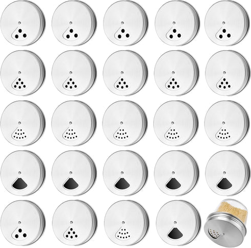Tiangrid 24 Pack Adjustable Spice Shaker Lids for Regular Mouth Mason Jars Stainless