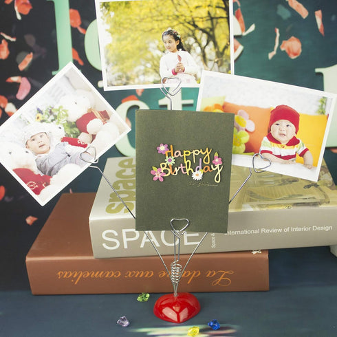BinaryABC Heart Shape Photo Holder, Gift Card Holder Tree, Place Card Holder (Silver + Red)
