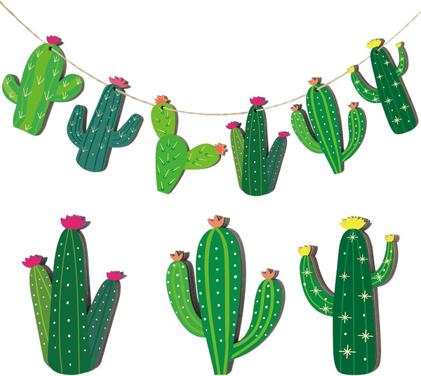 24 Pcs Cactus Cutouts Wooden Ornaments | Summer Themed Party Banner DIY Green Decoration for Mexican Birthday Baby