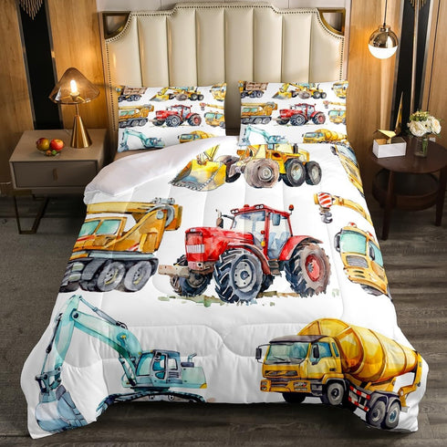 Set Set Erosebridal Kids Excavator Comforter Twin Size, Retro Truck Down Comforter for Boys Girls Teens, Tractor
