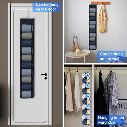 Legging Organizer for Closet, 20 Pockets Hanging Storage for Behind Door, Wardrobe, Clothes Storage (Black)