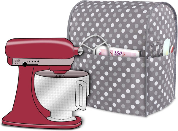 Luxja Dust Cover for 4.5-Quart and 5-Quart Stand Mixer, Cloth Cover with Pockets, Gray Dots