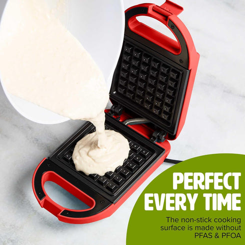 Tasty Mini Nonstick Waffle Maker, Perfect for Individual Waffles, Quick Results, 600W Red