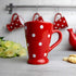 City to Cottage Handmade Red and White Polka Dot Ceramic Coffee Mug, 7 oz / 200ml, Unique Designer Pottery