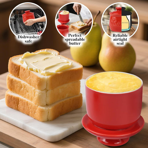 ISTOOLL Butter Crock with Improved Lid Porcelain French Butter Dish Keeper, Butter Dish Keeper for Spreadable Butter