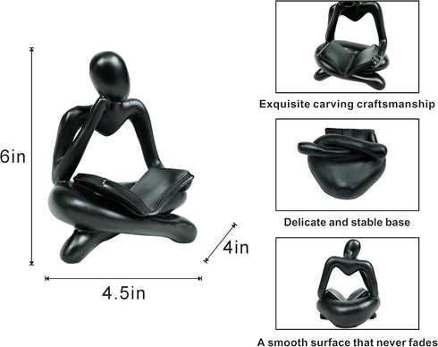HAFKOIS Thinker Statue Reading Women Figurine Abstract Art Sculpture Home Decor Modern Black Accents for Living Room