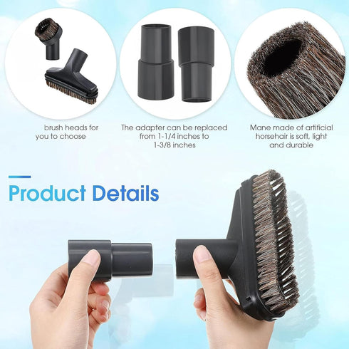 Vacuum Brushes 1.26inch Horse Hair Attachment, 5.9inch Floor Brushes with 1.06inch to 1.37inch Adapter for Household