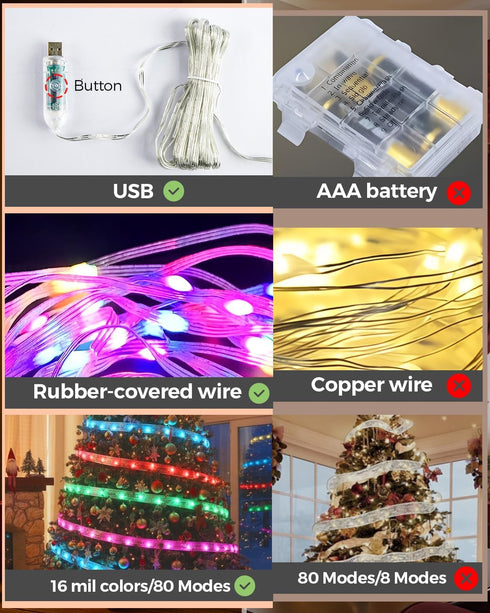 33FT 100 80 Smart Christmas Ribbon Lights, Color Changing Lighted Ribbon, LEDs, Modes, APP & Remote Control, Music