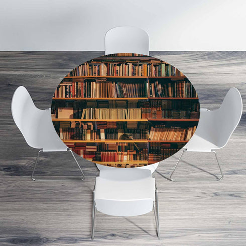 YINRON 40-44" Bookshelf Round Table Cloth Book Case Library Bookworm Books Elastic Edged Table Cover Fade and Stain