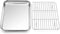 P&P CHEF 10.4 Inch Baking Sheet Pan with Rack Set, Stainless Steel Cookie Sheet Pan for Oven Use