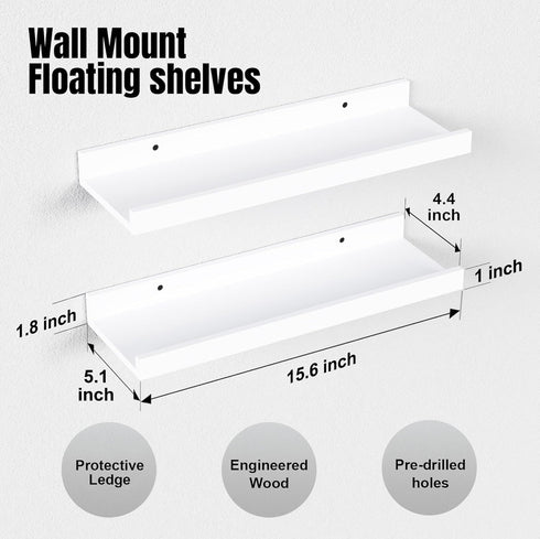 5 Set RICHER HOUSE White Floating Shelves, Wall Mounted Shelves for Wall Decor, Modern Picture Ledge Shelf with Lip