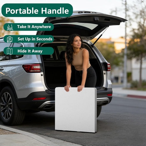 4ft Folding Table - Heavy Duty Fold-in-Half Plastic Table with Adjustable Height, Portable Utility Tables with Steel