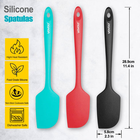 3 Pack Large Silicone Spatula for Kitchen,600 F Heat resistant Rubber Spatulas for Baking,Cooking, Scraping,and Mixing,Non Stick Kitchen Utensils, BPA Free, 11.2 IN, Multicolors by Vovoly