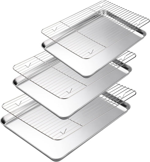 Baking Sheet with Cooling Rack Set, 3 Premium Stainless Steel Cookie Sheets and Wire Racks, Non-Toxic