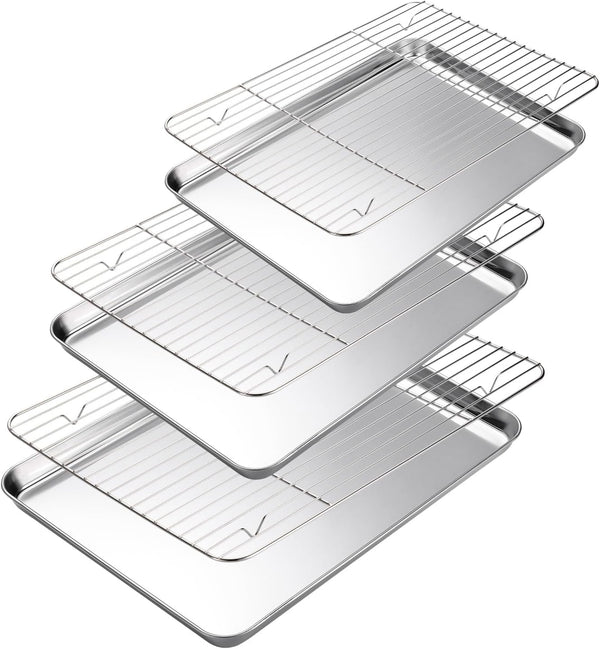 Baking Sheet with Cooling Rack Set, 3 Premium Stainless Steel Cookie Sheets and Wire Racks, Non-Toxic