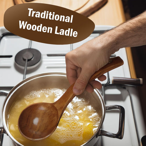 Wooden Ladle. Long Handle Ladle Utensils for Soup.for Kitchen Cookware, Cooking Ladle Spoon 10 inch Serving Spoon