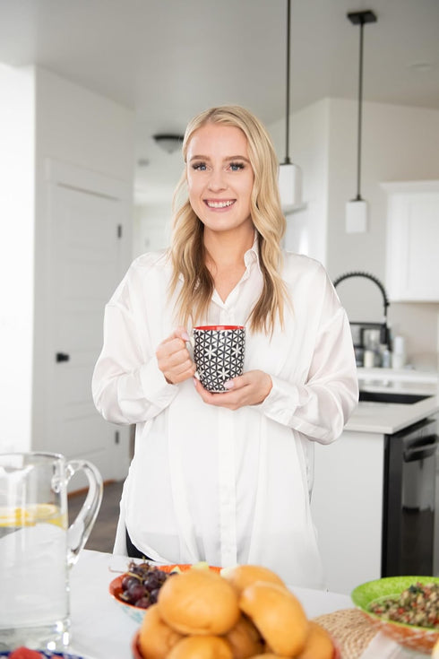 Set 6 16 Annovero Large Coffee Mug of - Porcelain Cups for Women or Men - Microwave & Dishwasher Safe, Chip Resistant