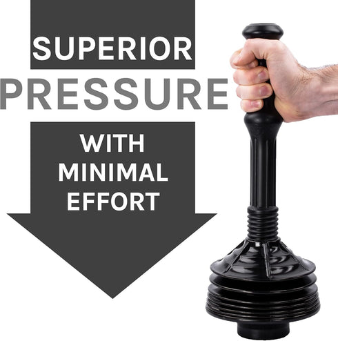 JS Jackson Supplies Black Toilet Plunger with Black Bellows Accordion and Storage Tray