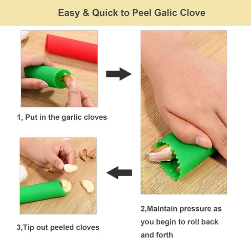 2 Set Silicone Peeler Tube Kitchen Tool, Easy Roll, Useful Garlic Odorfree (Red, Black)