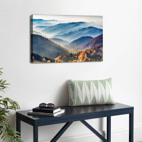Foggy Mountain Wall Art Canvas Misty Forest Picture Wall Decor for Living Room Nature Landscape Painting Modern Artwork Framed American National Park Posters Bedroom Office Home Decorations 12x16