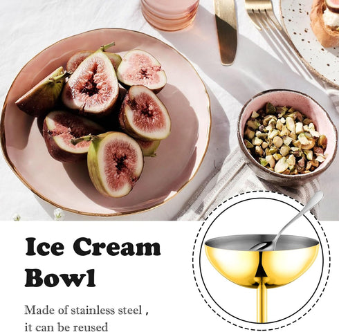 Frozen (4, Ice Cream Bowls Stainless Steel Dessert Cups with Spoons Reusable Footed Sundae Cups Ice Cream Cups