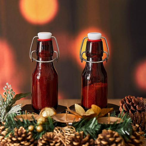 24 Favors(3.3 oz,Amber) Tessco Pcs Mini Swing Top Glass Bottles with Stoppers Small Flip Top Bottles with Airtight Lids