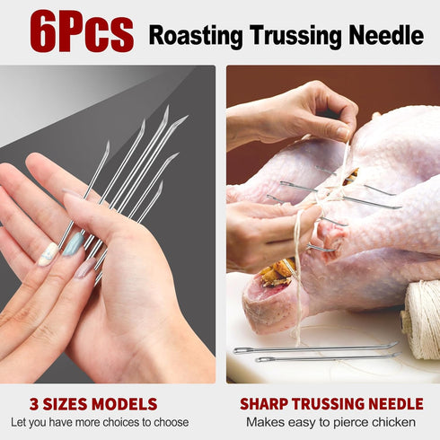 Meat Trussing Needles, 6pcs Roasting Needles for Lacing Turkey, Chicken, Pork, and Lamb, Two of Each Size