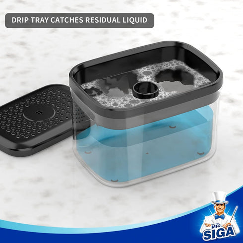 MR.SIGA Dish Soap Dispenser for Kitchen - 2 in 1 Premium Sponge Holder, Black Dishwashing Soap Pump for Countertop