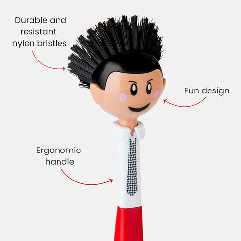 Vigar Dolls Orlando Dish Brush, Ergonomic Kitchen Brush for Dishes and Sink Cleaning, Red and Black