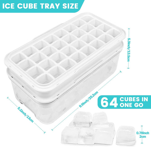 Ice Cube Trays with Lid & Bin, 64 pcs Ice Cubes, Easy Press Release, 2 Trays, 1 Ice Bucket & Scoop, Black