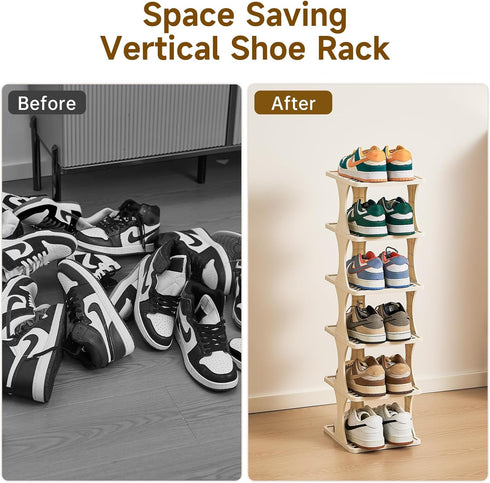 9 Closet, Vertical Shoe Rack Tier, Narrow Free Standing Shoe Organizer for Entryway & Bedroom, Tall Plastic Narrow Shoe