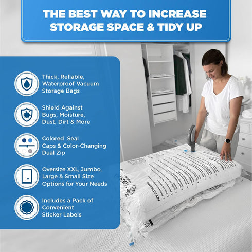 3-Pack XXL Vacuum Storage Bags - Space Saver Bags for Clothes Storage, XL Comforters, 3x XXL Bags (47x35in)
