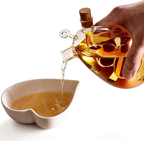 2 1 ELETON in Oil and Vinegar Cruet Hand-Blown Borosilicate Glass Dispenser with Gourd-Shaped Inner Chamber, Leakproof