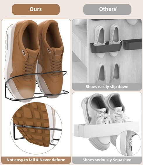 6PCS, Wall Mounted Shoe Rack with Sticky Hanging Strips, Metal Wall Shoe Storage, Hanging Shoe Organizer