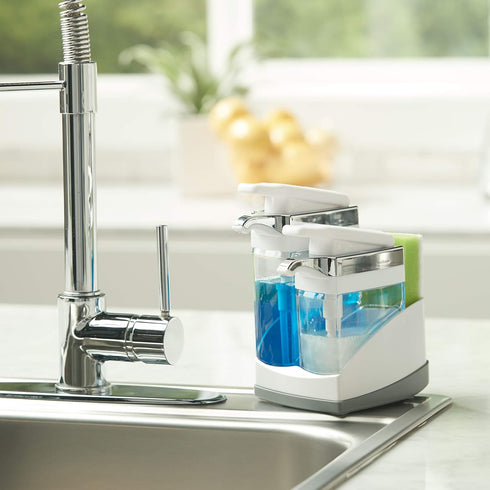 Casabella Duo Sink Sider with Sponge Holder - White & Chrome