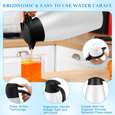 2 Pcs 51 oz Thermal Coffee Carafe, Stainless Steel Vacuum Pot Flask with Brushes, Insulated Coffee Dispenser