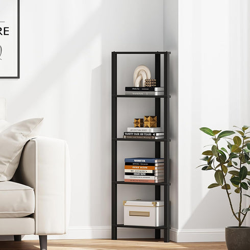 5-Tier BS05BK005 TUTOTAK Corner Shelf, Corner Bookshelf for Small Space, Narrow Display Corner Shelf Stand with Storage
