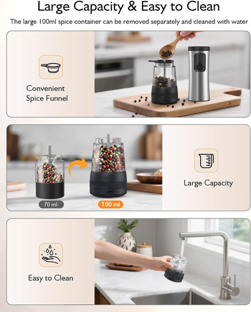 Set, 2-Speed Setting, 5 Electric Salt and Pepper Grinder Upgraded External Adjustable Coarseness, Battery Display