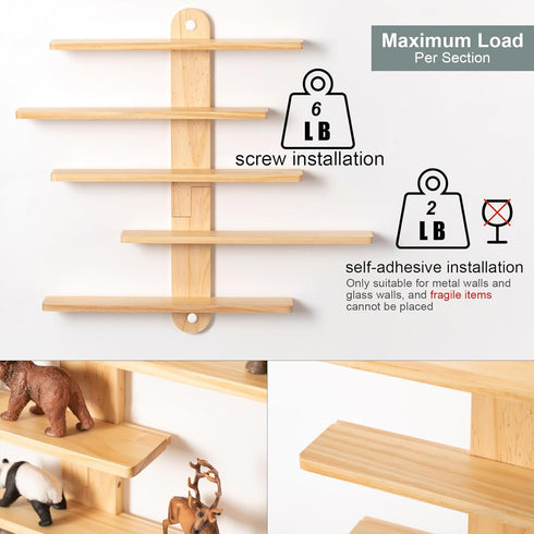 Panalo 16 inches 2 Wooden Floating Shelves for Wall, Small Wood Display Shelves Rack for Collectibles-Figures, Mini