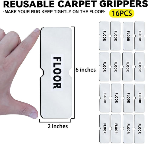 Non Slip Carpet Grippers, Reusable Washable Double Sided Tape Pads for Area Rugs, 16Pcs