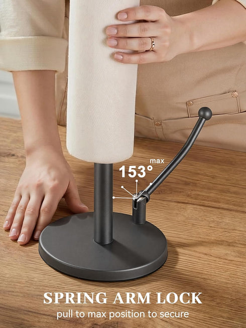 Countertop SMARTAKE Paper Towel Holder, Paper Towel Dispenser Standing Weighted Base Non Slip, Spring Arm for Easy