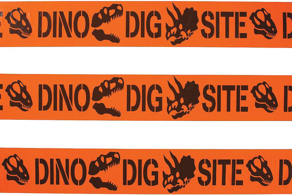 Fun Express Dino Dig Site Caution Tape, 20 Feet Roll for Dinosaur Birthday Party Decor