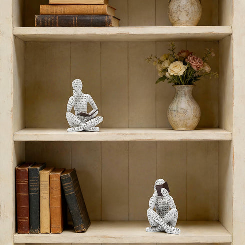 Set 2 Bookshelf Decor Pulp Reading Thinker Sculpture, Abstract Art Statue Ornaments, of Modern Aesthetic Figurine Home