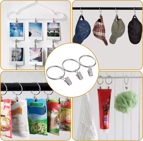 Lansian 20pcs Rustproof Matte Stainless Steel Curtain Rings with Clips, 1.5 Inch Drapery Hangers for Window