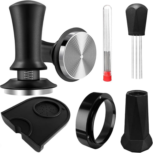 Coffee Espresso Tamper Set, 51mm Espresso Tamper, WDT Tool, Dosing Funnel, Silicone Gel Tamper Mat