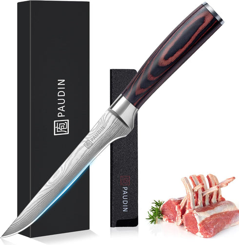 PAUDIN Boning Knife 6 Inch, Super Sharp Fillet Knife, German High Carbon Stainless Steel, Pakkawood Handle with Gift Box