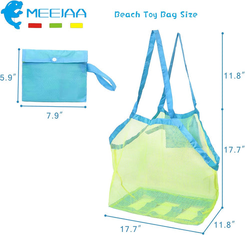 Mesh Beach Bag, Foldable Large Children's Storage Bag for Beach, Clothes, Towels, and Shells