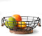 Black Wire Fruit Basket with Acacia Wood Base, Large Fruit Bowl for Countertop, Storage for Fruits, Breads, Vegetables